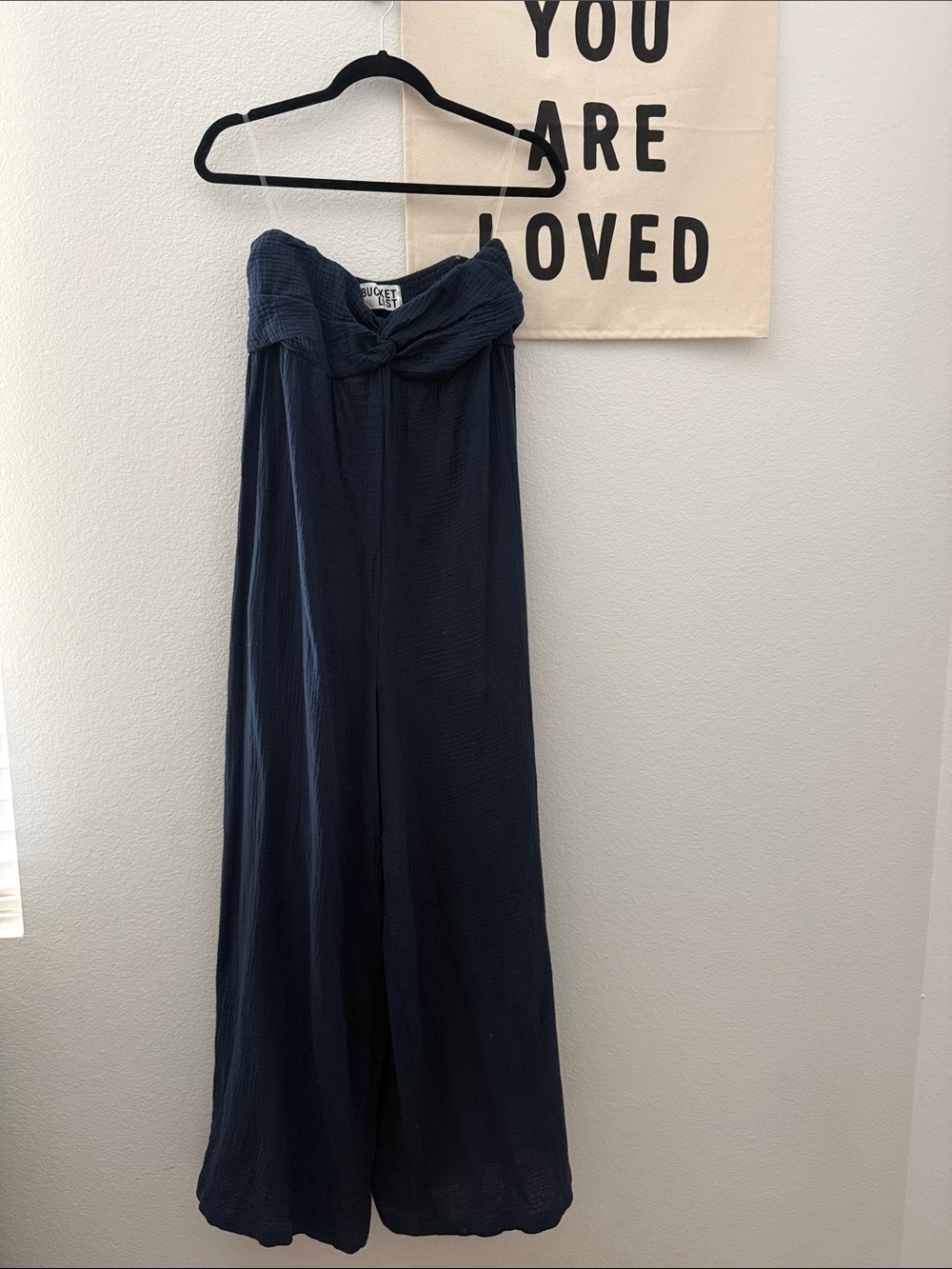 Wide-Leg Navy Strapless Jumpsuit